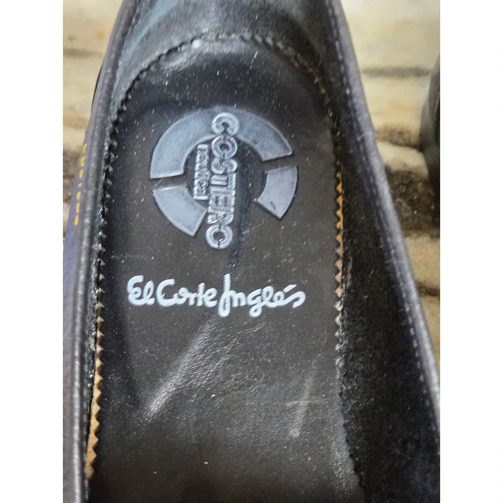 El Corte Ingles Costero Black Pebbled Leather Loafers Embroidered Bit Slip On 45